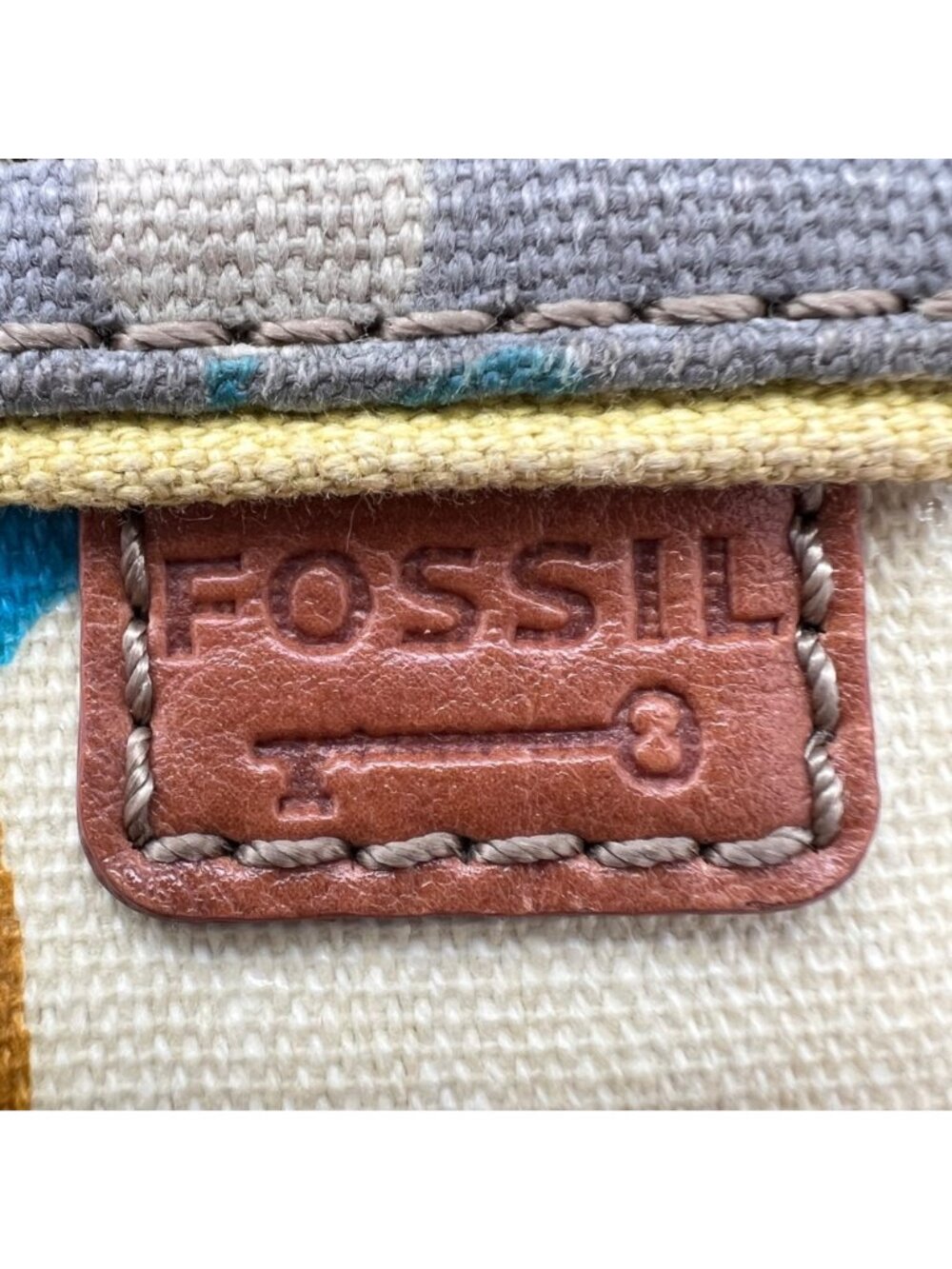 Fossil Key-Per Multicolor Coated Canvas Tote Purse Leather Handles Zipper Pocket - Picture 4 of 16